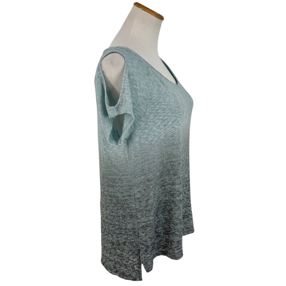 Juicy Couture Blue & Silver Metallic Ombre Cold Shoulder Knit Top Glam Croquette - Picture 8 of 13